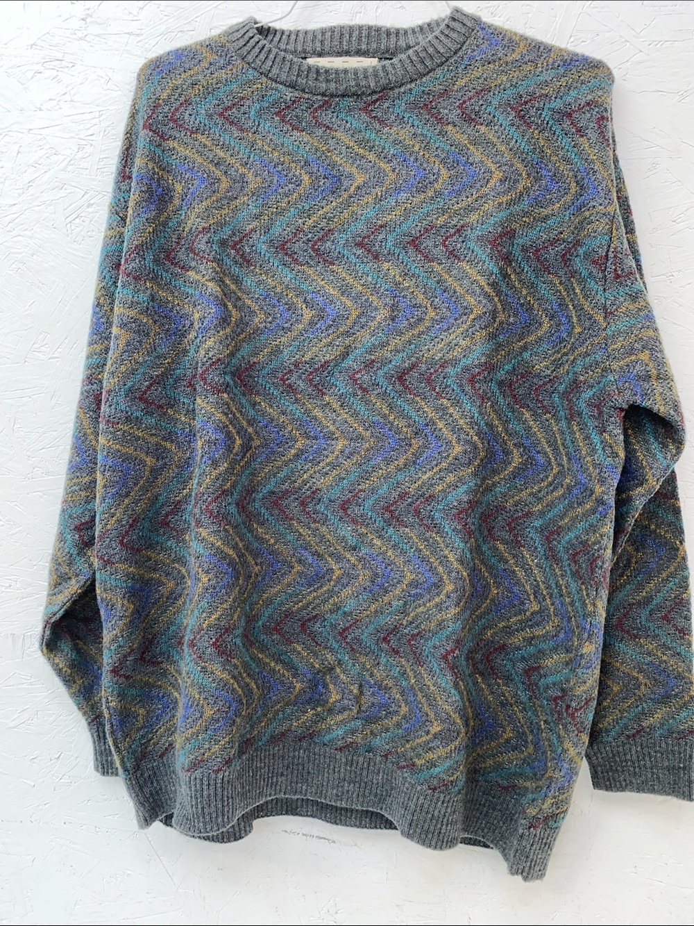 Vintage Crossings Mens Multicolor Chevron Knit Sweater - Gray/Blue XXL